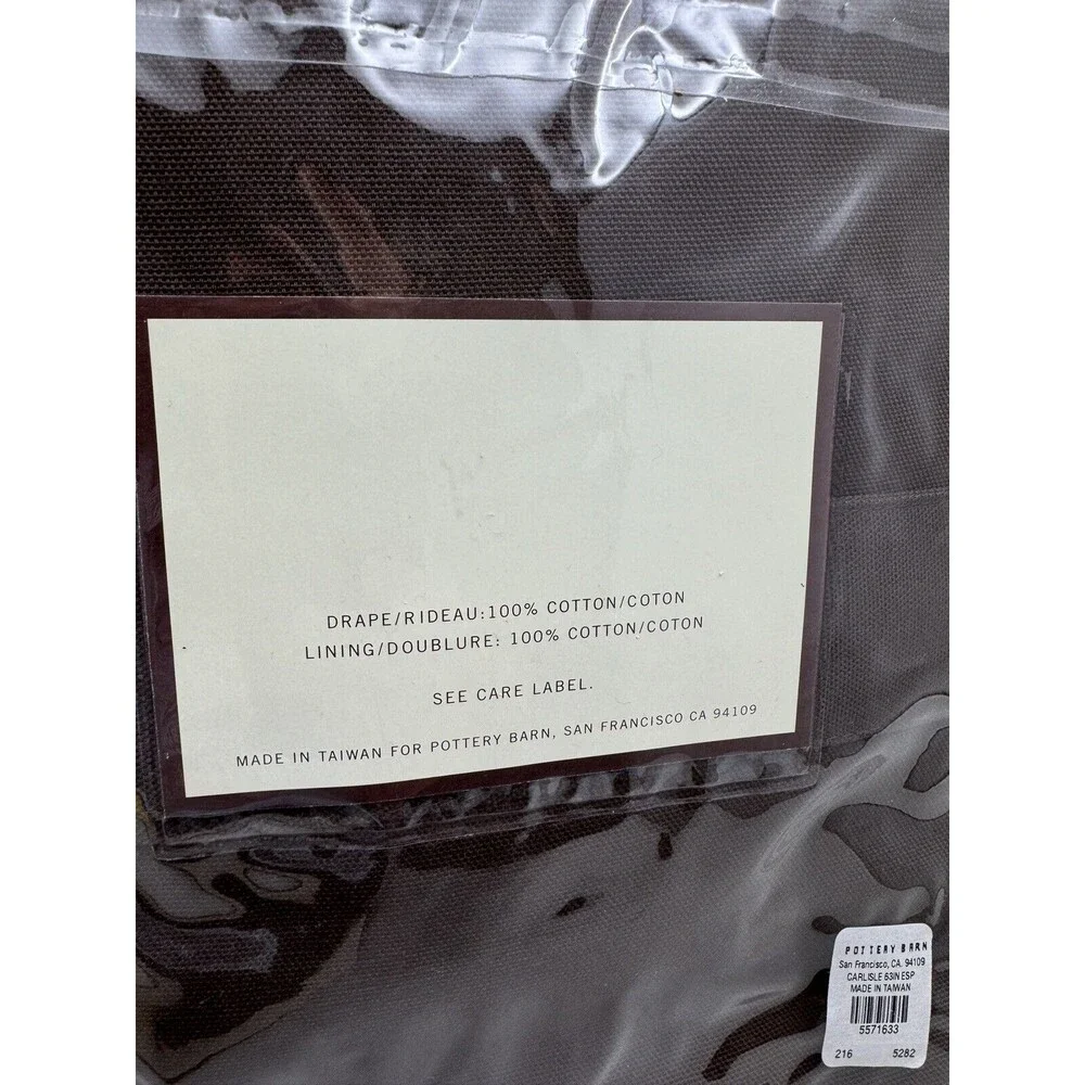 Pottery Barn Carlisle Drape Curtain Tab Top Brown 44x63 Farmhouse Cotton